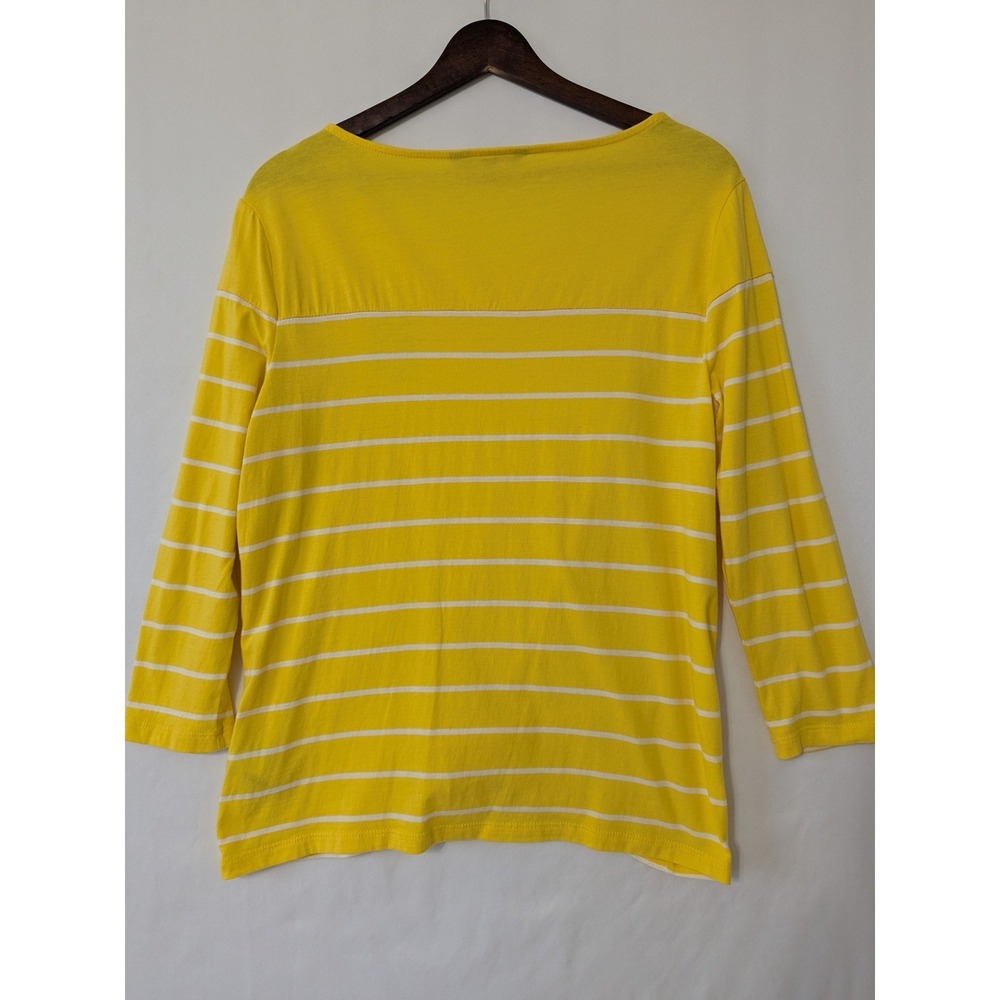 Lauren Ralph Lauren Womens Yellow White Striped Preppy Top with Crest Size L - Picture 4 of 10